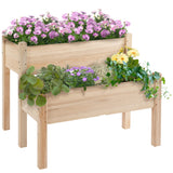 Outsunny 34"x34"x28" Raised Garden Bed, 2-Tier Elevated Wood Planter Box for Backyard, Patio to Grow Vegetables, Herbs, and Flowers, Natural Outsunny