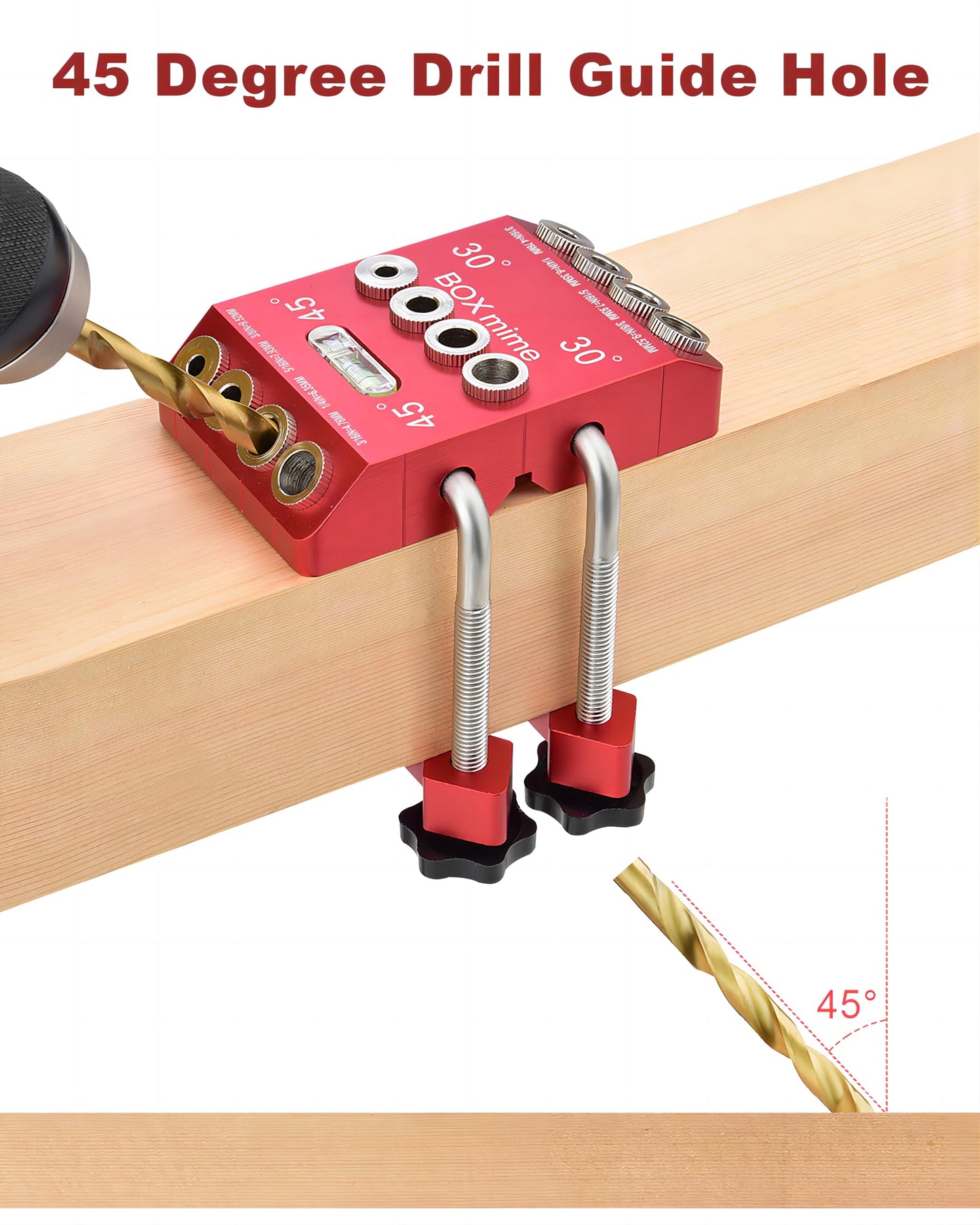 BOXmime Angle Drill Guide Jig for Straight Hole,30°/45°/90° Angled Hole.Aluminium Alloy Pocket Holes Drilling Block Attachment Tool for Cable Railing - WoodArtSupply