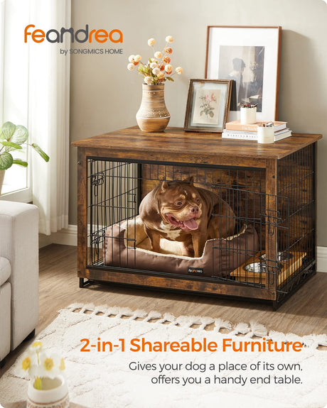 Feandrea Dog Crate Furniture, Side End Table, Modern Kennel for Dogs Indoor up to 70 lb, Heavy-Duty Dog Cage with Multi-Purpose Removable Tray, Feandrea