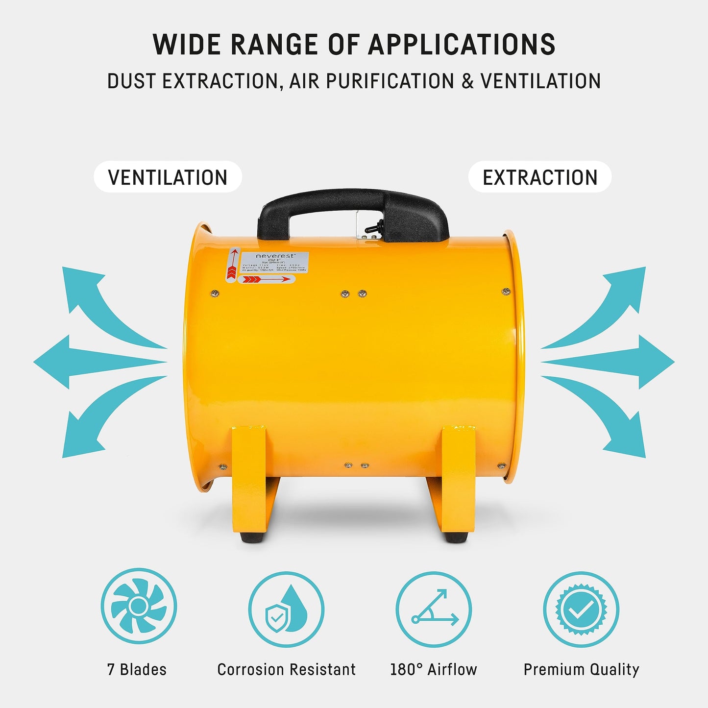 neverest Portable Blower Exhaust Fan 12 inch Strong Shop Ventilation Fan 4100 CFM 3050 RPM, 380 W, Construction Fan With Hose, Industrial Air Blower - WoodArtSupply