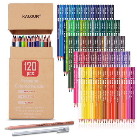 KALOUR Premium Colored Pencils,Set of 120 Colors,Artists Soft Core with Vibrant Color,Ideal for Drawing Sketching Shading,Coloring Pencils for Adults KALOUR