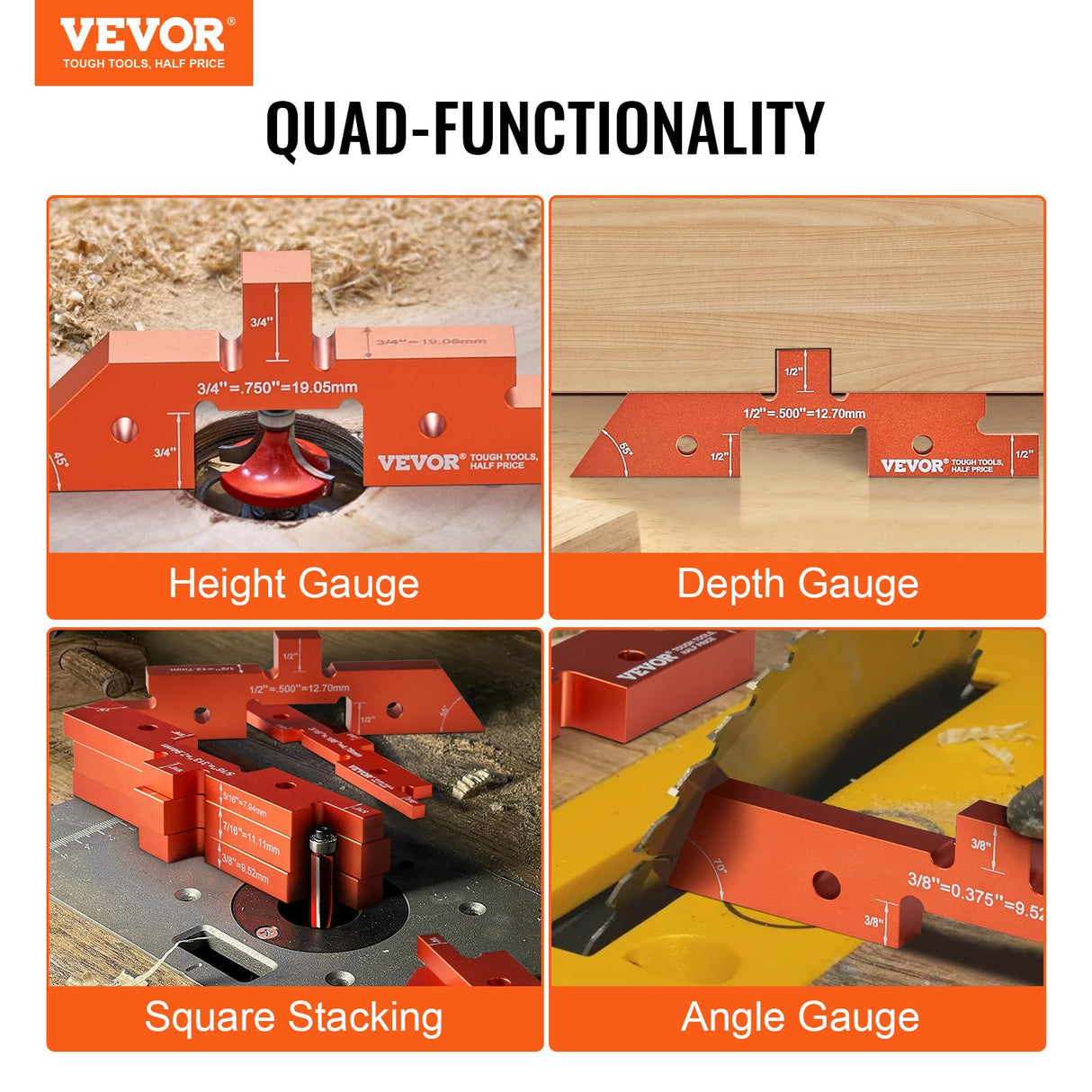 VEVOR Router Table Setup Bars, 14 pcs, Precision Aluminum Setup Blocks Height Gauge Set, with Laser Engraved Size Markings Storage Case, Measuring VEVOR