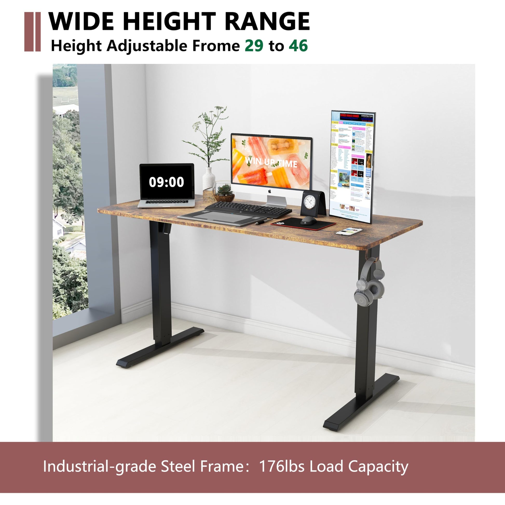 Win Up Time Standing Desk Adjustable Height- 48 x 24 Inches Whole Piece Desktop Stand Up Desk, Electric Standing Desk, Sit to Stand Desk for Home - WoodArtSupply