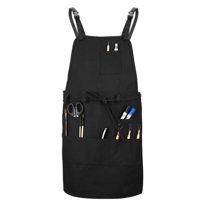 MyLifeUNIT Artist Apron, Adjustable Painting Apron with 10 Pockets for Arts and Craft, Black Canvas Pottery Apron for Women Men - WoodArtSupply