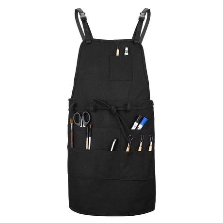 MyLifeUNIT Artist Apron, Adjustable Painting Apron with 10 Pockets for Arts and Craft, Black Canvas Pottery Apron for Women Men MyLifeUNIT