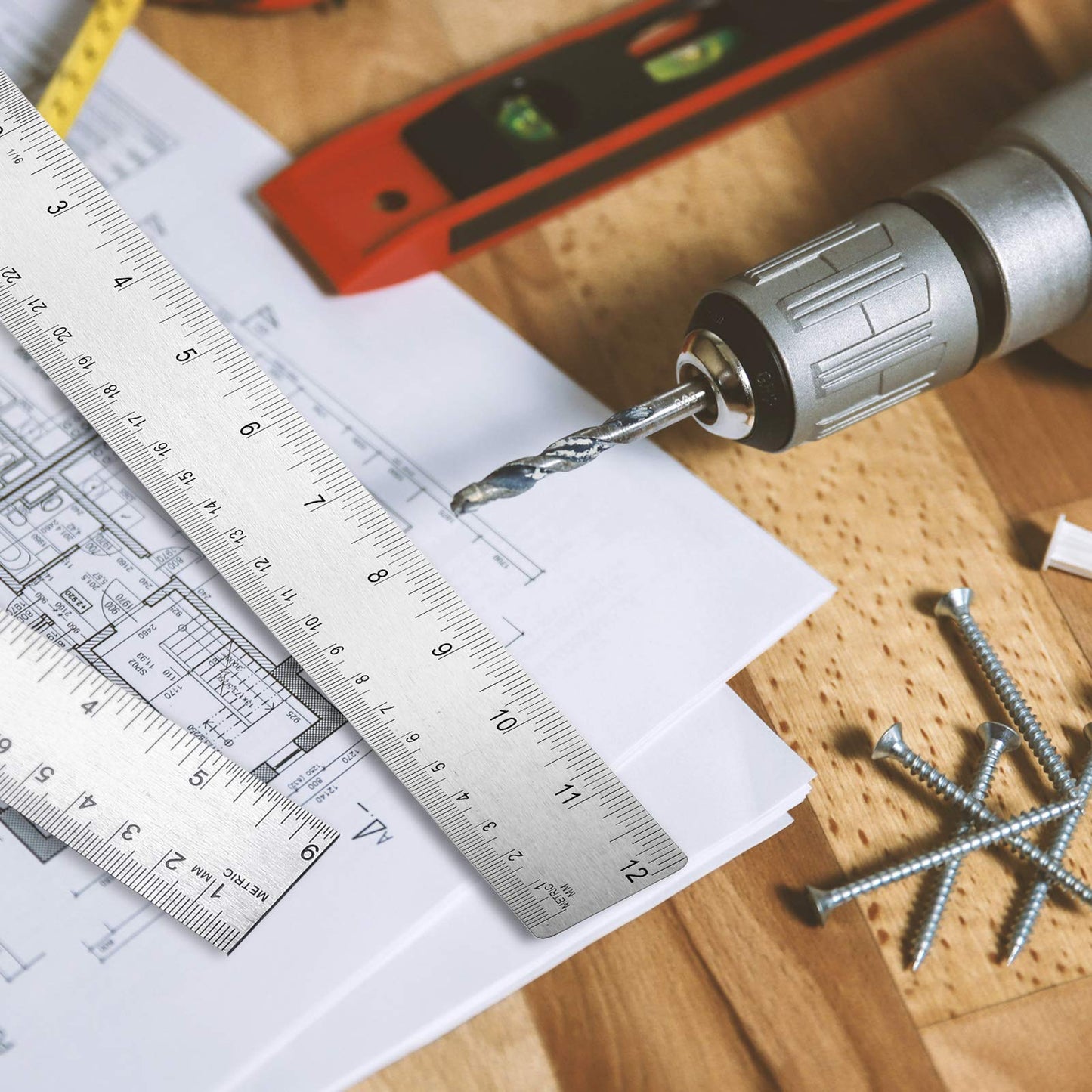 3 Pieces Stainless Steel Cork Back Rulers Set 1 Piece 12 Inch and 2 Pieces 6 Inch Non Slip Straight Edge Rulers with Inch and Metric Graduations for - WoodArtSupply