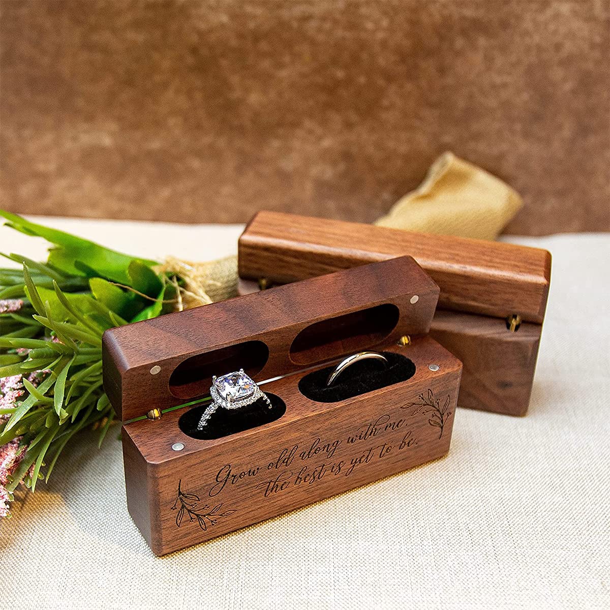 Eyesoul Custom Ring Bearer Box,Wooden Ring Box For Wedding/Proposal/Engagement,Personalized Wedding Stuff,Wedding Ring Holder With Name/Date,Jewelry - WoodArtSupply