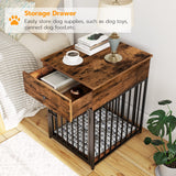 HOOBRO Dog Crate Furniture, Wooden Dog House, Decorative Dog Kennel with Drawer, Indoor Pet Crate End Table for Small Dog, Steel-Tube Dog Cage, HOOBRO