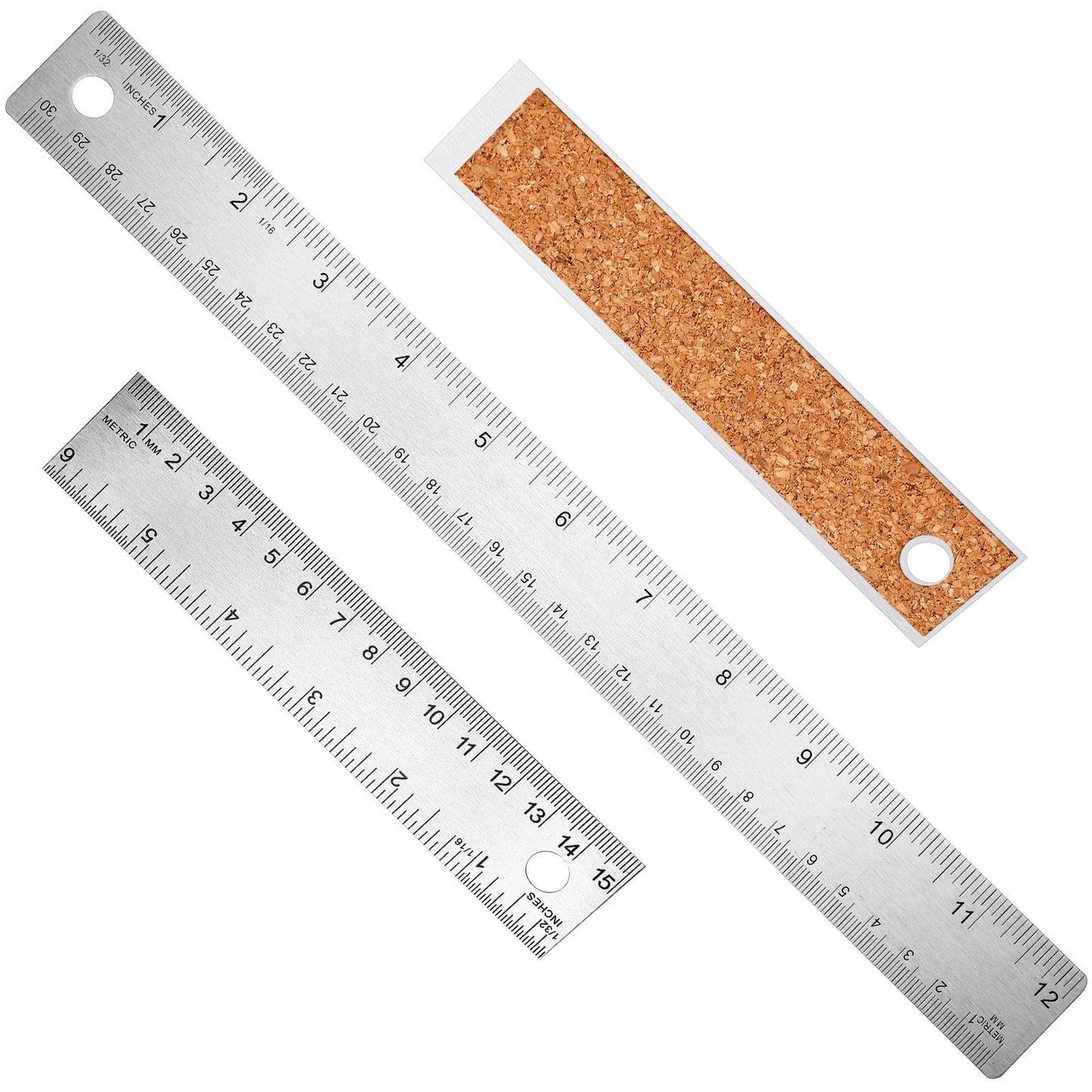 3 Pieces Stainless Steel Cork Back Rulers Set 1 Piece 12 Inch and 2 Pieces 6 Inch Non Slip Straight Edge Rulers with Inch and Metric Graduations for - WoodArtSupply