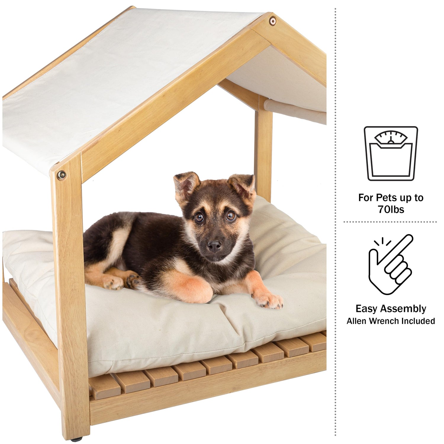 Dog House - 30x24-Inch Indoor Dog House with Soft Cushion and Adjustable Canopy - Wood Dog Furniture for Small to Medium Pets up to 70lbs by PETMAKER PETMAKER