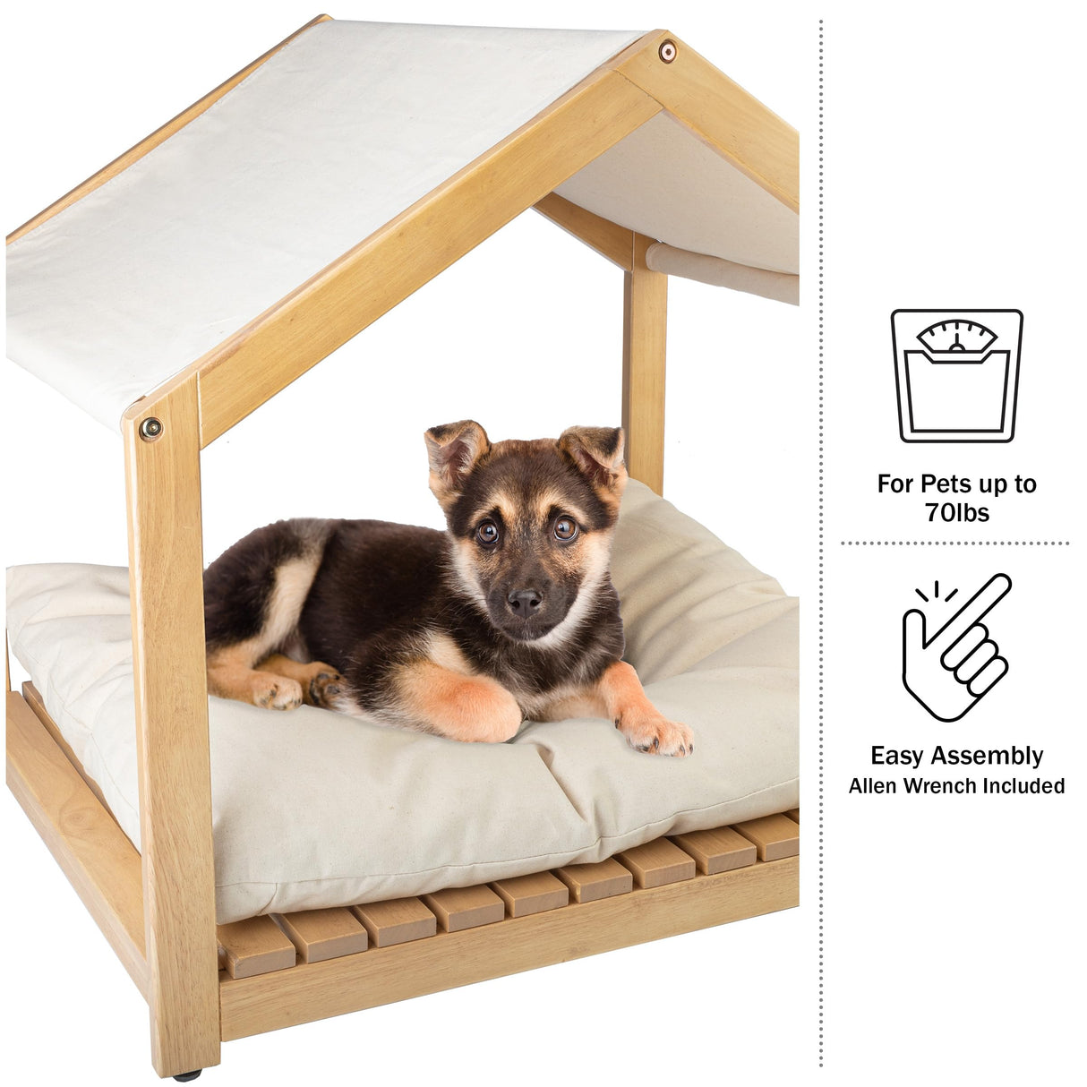 Dog House - 30x24-Inch Indoor Dog House with Soft Cushion and Adjustable Canopy - Wood Dog Furniture for Small to Medium Pets up to 70lbs by PETMAKER PETMAKER