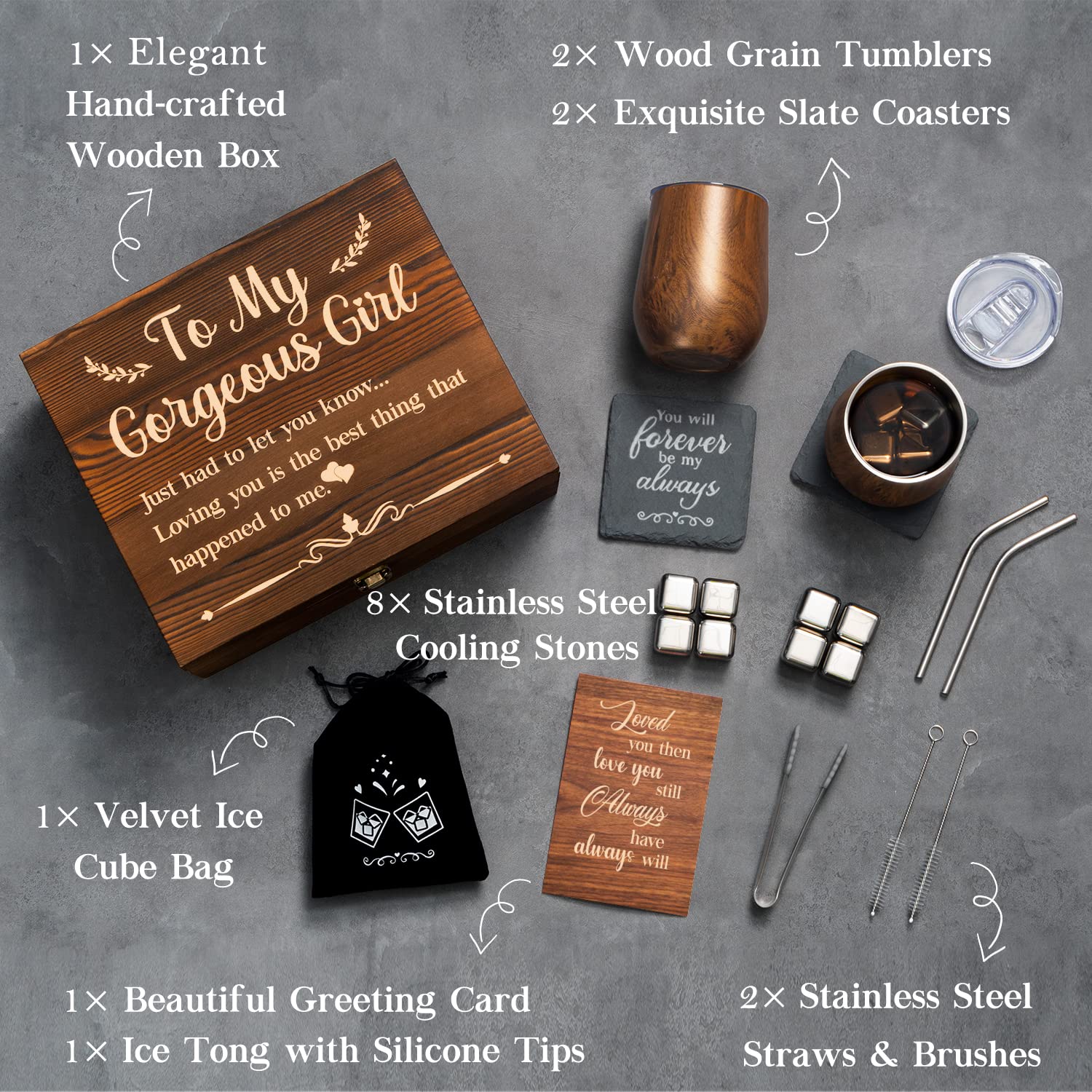 Gift for Her Anniversary Best Birthday Gifts for Girlfriend, Wine Tumbler Gift Set Wood Anniversary 5 Year Gift for Her Romantic, 1st Anniversary for BESZONE