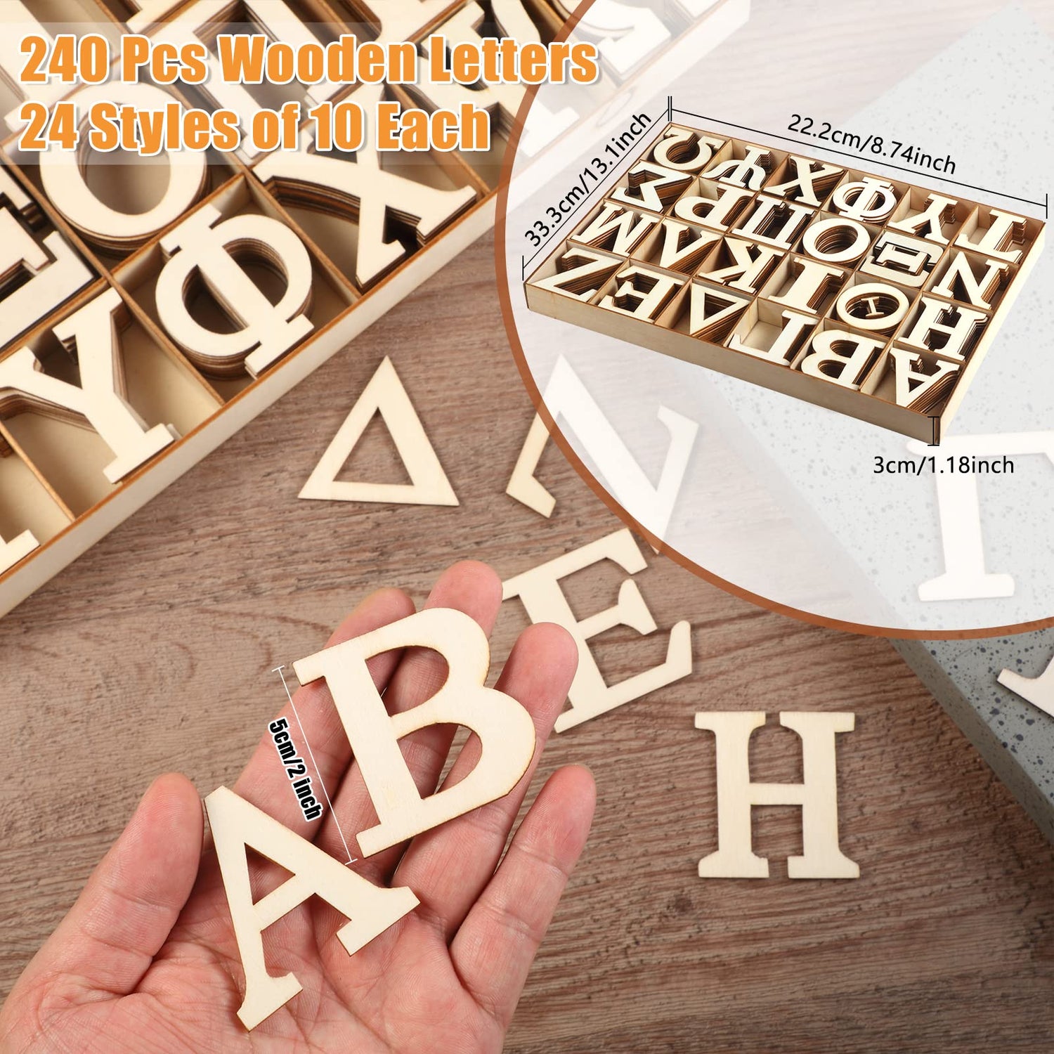240 Pieces Unfinished Wood Greek Letters with Storage Tray Bold Font Small Wooden Alphabet Letters for Crafts Mini Blank Wood Greek Alphabets for Blulu