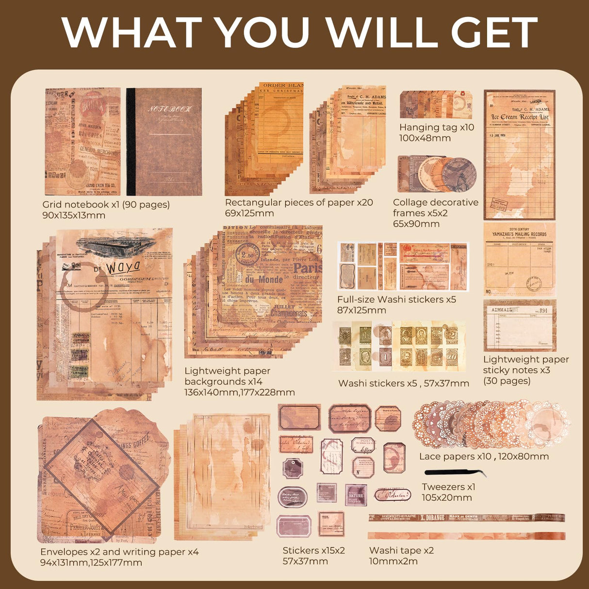 Funto Scrapbooking Kit (202 PCS), Vintage Collection-Retro Travel, Ideal Gift Box Packaging, Perfect for Bullet Scrapbooking Materials, Planner DIY Funto