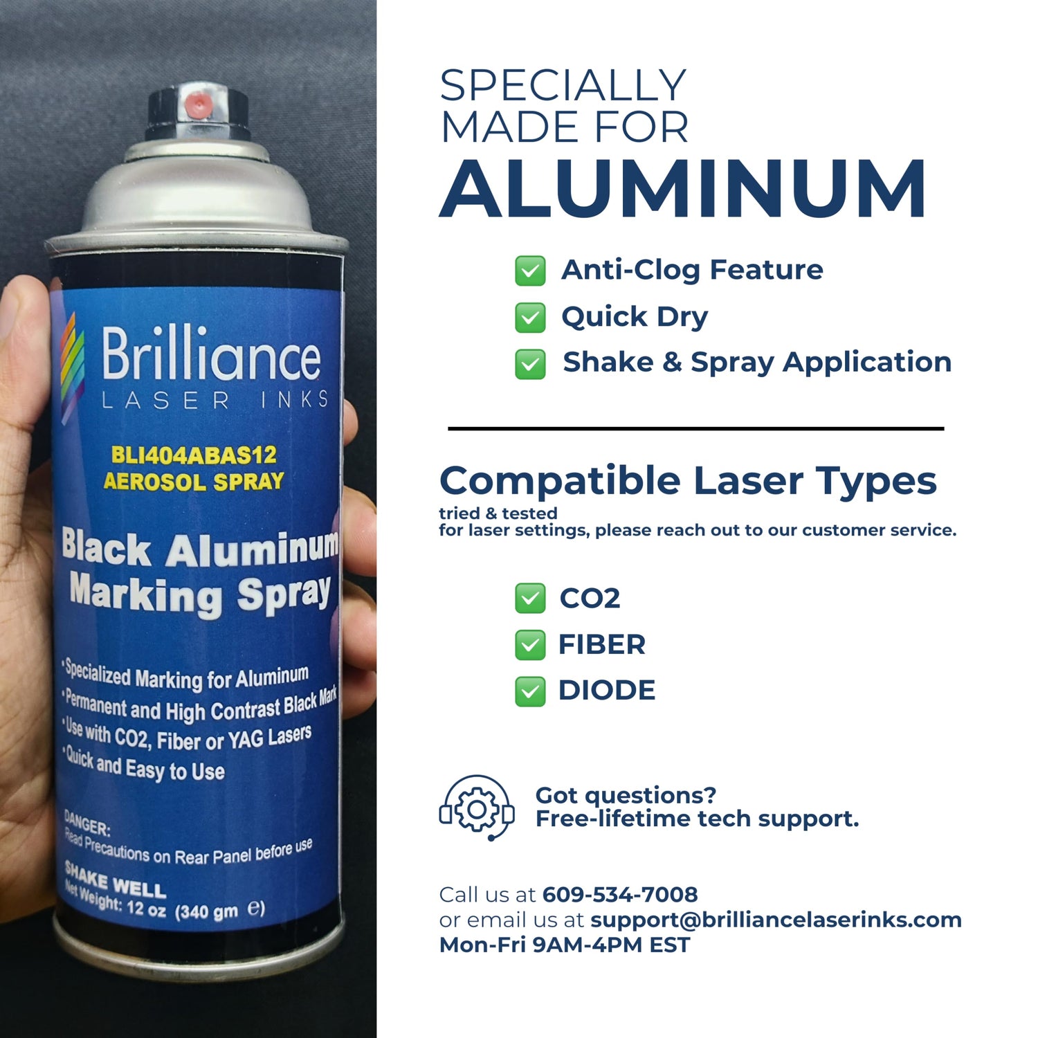 Brilliance Laser Inks 12 Oz Black Aluminum Laser Marking Spray for High Contrast Permanent Marks | Anti Clog Metal Engraving Aerosol Compatible with BRILLIANCE LASER INKS