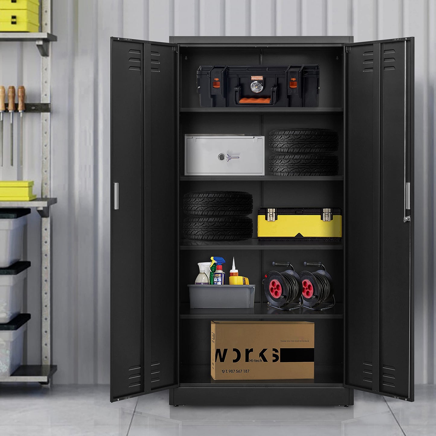 YEEZER Metal Storage Cabinet, Steel Lockable Garage Cabinet, with 2 Doors and 4 Adjustable Shelves. 71" Locking Storage Cabinet for Home, Office, - WoodArtSupply