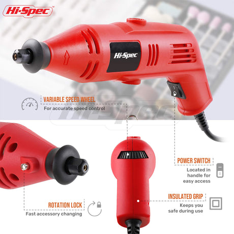 Hi-Spec Power Rotary Tool Kit Set 130W with 121 Piece Dremel Compatible Bit Accessories. Drill, Cut, Trim, Grind & Sand in DIY Repairs, Hobbies & Hi-Spec