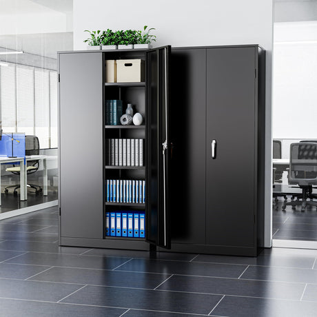 INTERGREAT Metal Storage Cabinet with Lock, 72" H Garage Storage Cabinets with Doors and Adjustable Shelves, Black Lockable Steel Supply Cabinet for INTERGREAT