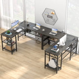 L-Shaped Computer Desk with USB Charging Port and Power Outlet - Unikito Industrial Reversible Corner Desk with Storage Shelves for Gaming and Office Use Unikito