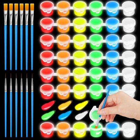 Fulmoon 6 Set Glow in The Dark Paint with Paint Brushes Black Light Neon Face Body Paint UV Acrylic Paint Set for Kids Halloween Christmas Painting Fulmoon