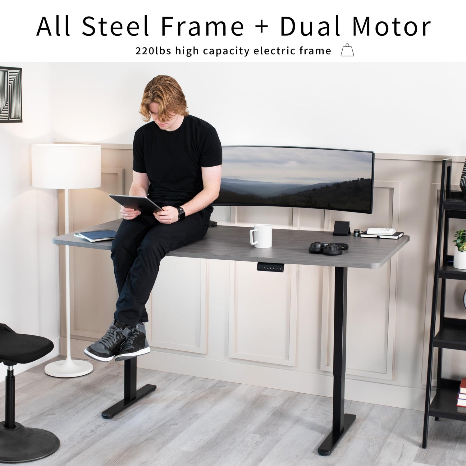 VIVO Electric Stand Up Desk Frame, DIY Workstation, Frame Only, Dual Motor Ergonomic Standing Height Adjustable Base with Memory Controller, Black, VIVO