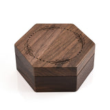 Yoption Wooden Ring Box, Handcrafted Walnut Wood Engraved Hexagon Ring Holder, Mr and Mrs Ring Box for Wedding Ceremony Anniversary Proposal Bearer Yoption