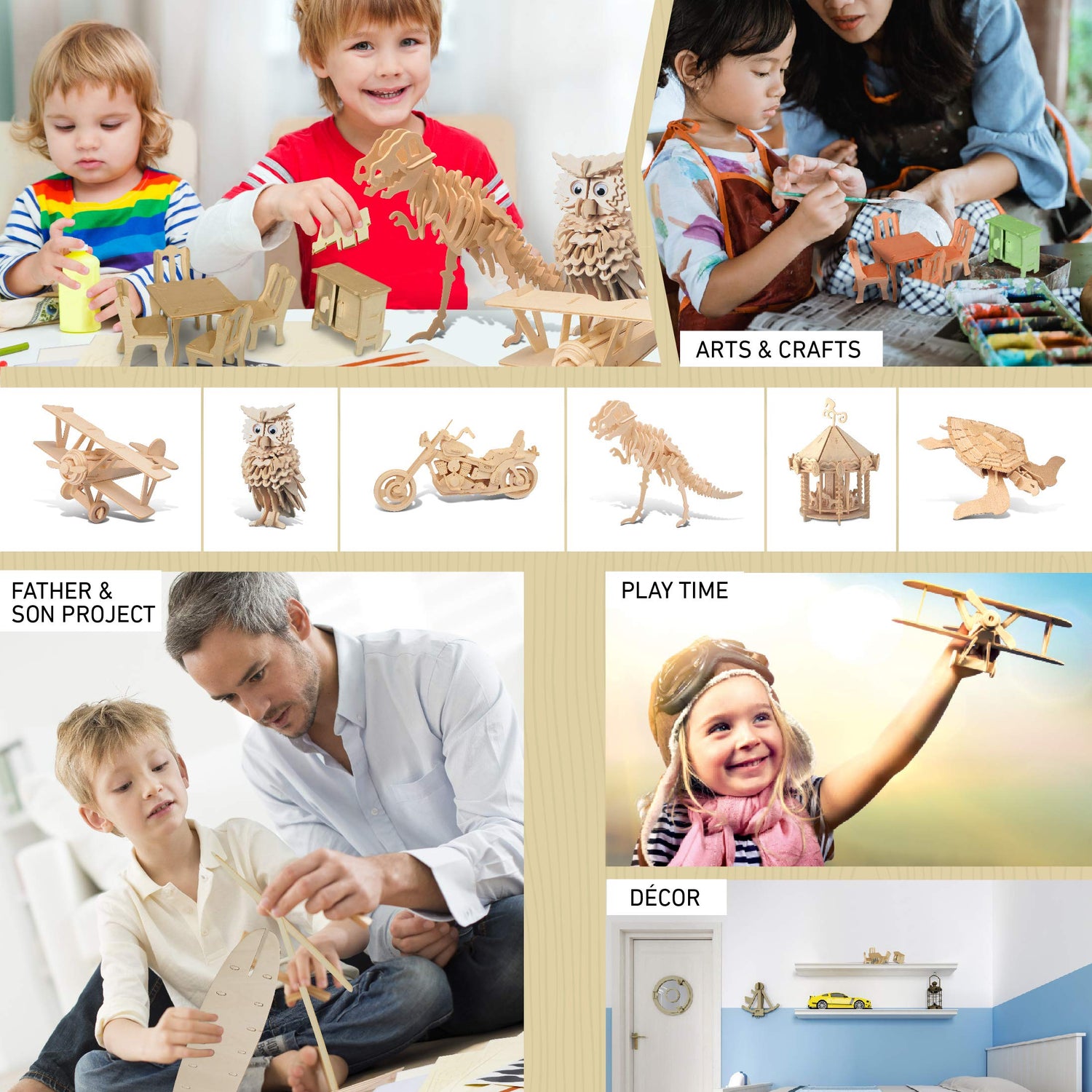 Puzzled 3D Puzzle Dining Room Dollhouse Set Wood Craft Construction Model Kit, Fun & Educational DIY Wooden Toy Assemble Model Unfinished Crafting Puzzled