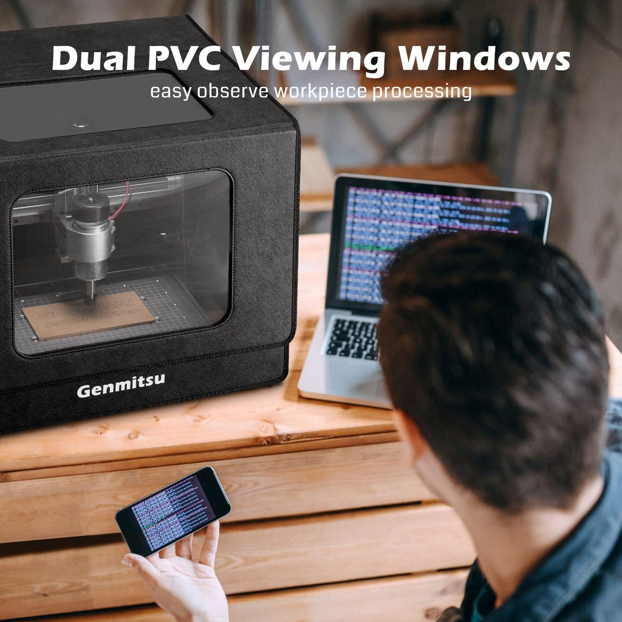 Genmitsu KABA Fold CNC Enclosure for CNC Router Machine- Noise Reduction, Dustproof, Foldable, with Side Toolbar, Compatible with Genmitsu 3020-PRO Genmitsu