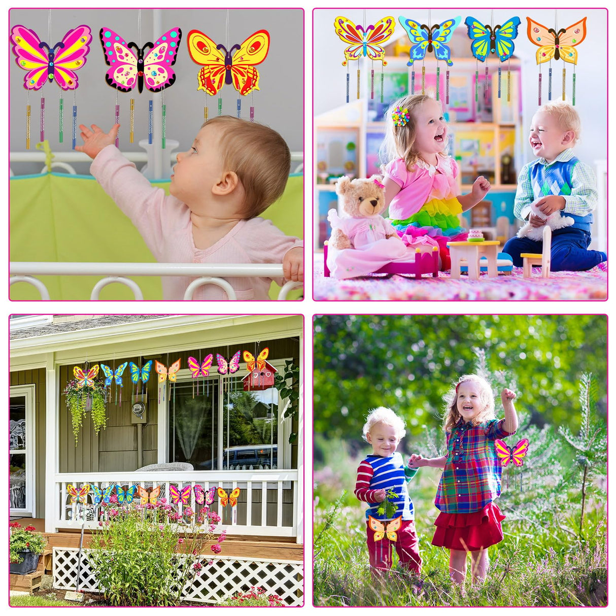 16 Pack Butterfly Wind Chime Kits Butterfly Crafts for Kids Make Your Own Butterfly Wind Chime Wooden DIY Arts and Crafts for Summer Party School gisgfim