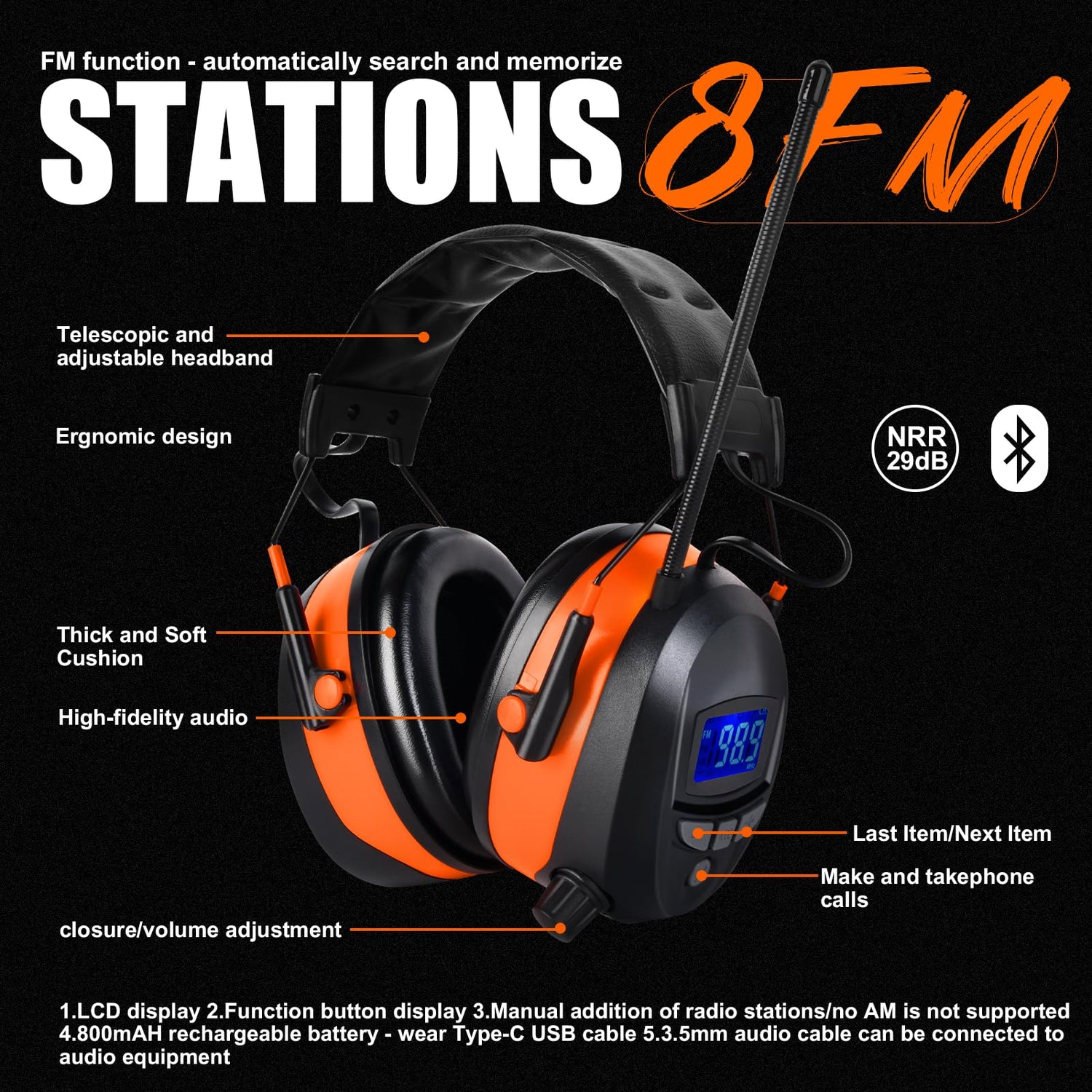 Safety Earmuffs with Bluetooth FM Radio for Mowing, NRR 29dB Industrial Ear Hearing Protection Ear Muffs, Noise Cancelling Wireless Headphone - 2023 Gardtech