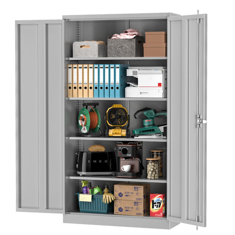 INTERGREAT Metal Storage Cabinet with Lock, 72" Locking Steel Storage Cabinet with 2 Door and 4 Adjustable Shelves, Tall Metal Utility Storage INTERGREAT