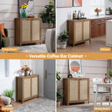 SICOTAS Sideboard Buffet Coffee Bar Cabinet - Boho Rattan Credenza Cabinet with Storage Rattan Decorated Doors - 3 Pieces Farmhouse Kitchen Storage SICOTAS