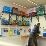 ThreeHio 2 Pack Garage Shelves Wall Mounted with Wire baskets, Heavy Duty Garage Wall Shelving with Hooks, Wire Shelf Baskets Tool Organizer for Home ThreeHio