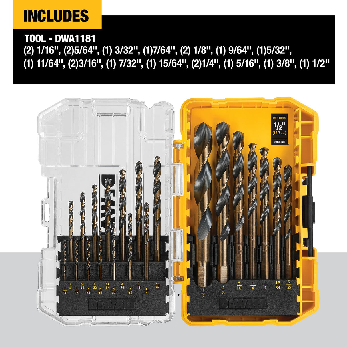 DEWALT Drill Bit Set, 21-Piece, 135 Degree Split Point, 31 Degree Helix, Black Oxide Coated, For Plastic, Wood and Metal (DWA1181) DEWALT