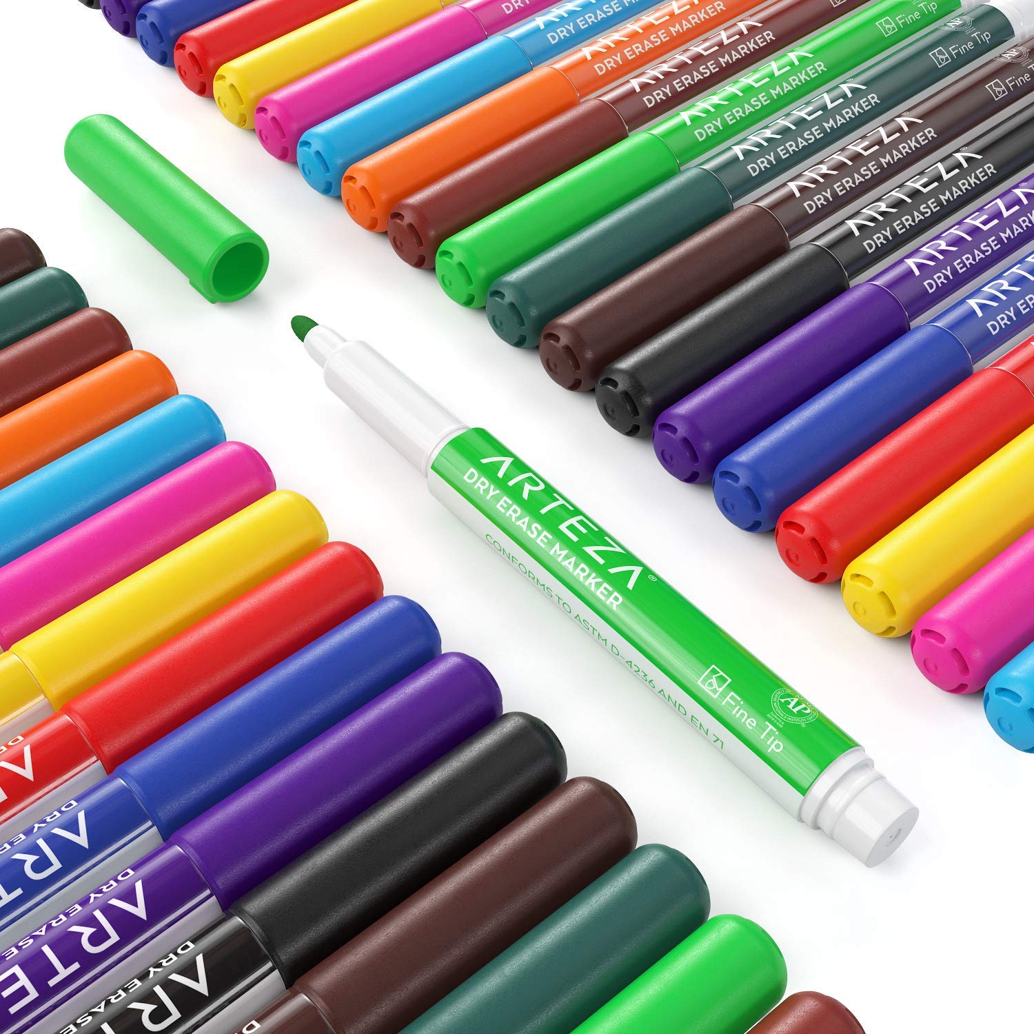 Arteza Dry Erase Markers Fine Tip, Bulk Pack of 36 Low Odor Dry Erase Pens in 12 Assorted Colors, Homeschool Supplies Whiteboard Markers, Office and ARTEZA