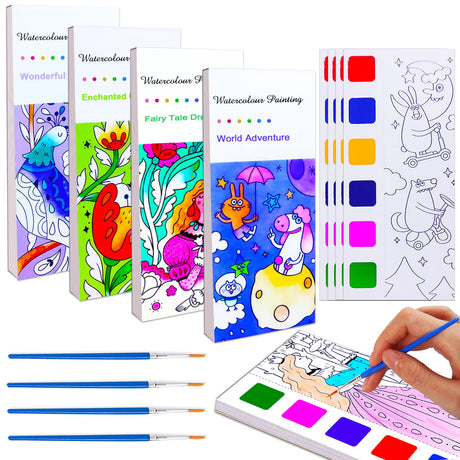 BAOXUE 4Pack Water Color Paint Sets for Kids, Pocket Watercolor Painting Book, Paint With Water Books for Toddlers, Art Craft Set for Drawing with BAOXUE