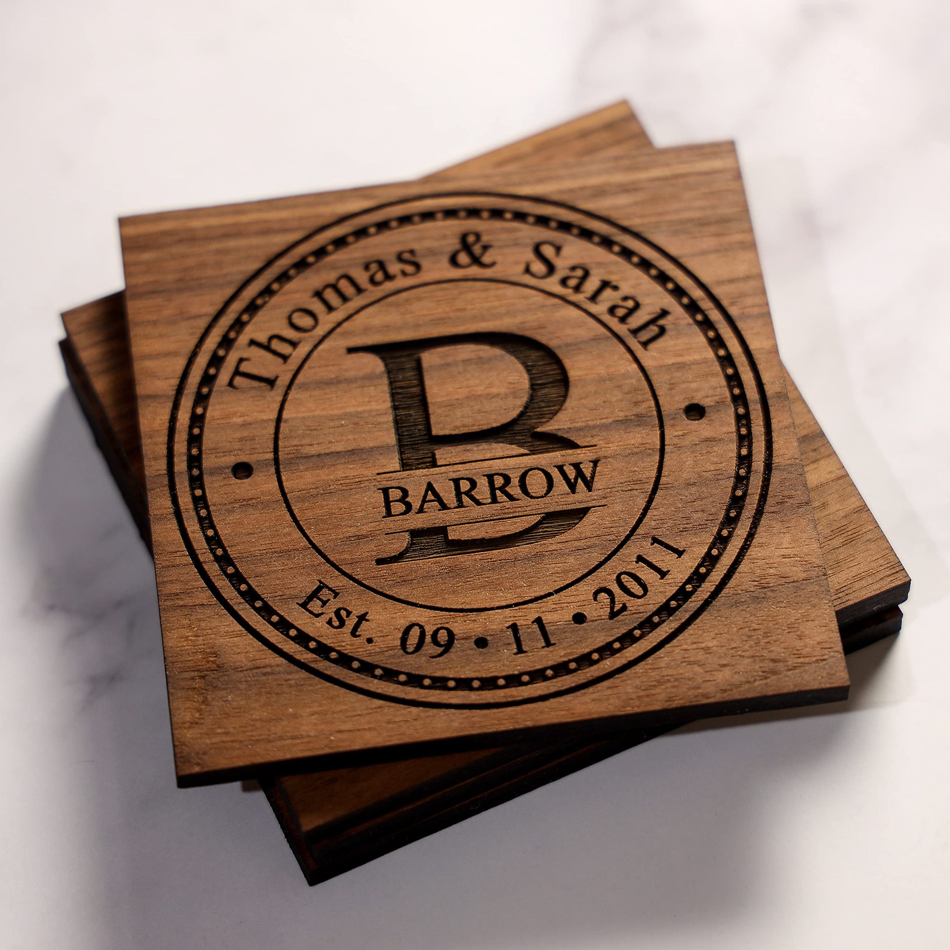 Personalized Coasters Handmade in the USA Christmas Gifts for him Anniversary Gifts or Personalized Gifts. Sets of 4,6,8,12,16 Great Wedding - WoodArtSupply