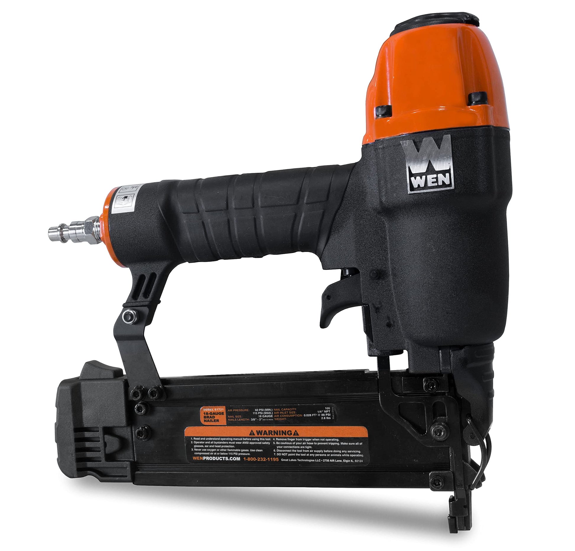 WEN 61721 18-Gauge 3/8-Inch to 2-Inch Pneumatic Brad Nailer - WoodArtSupply