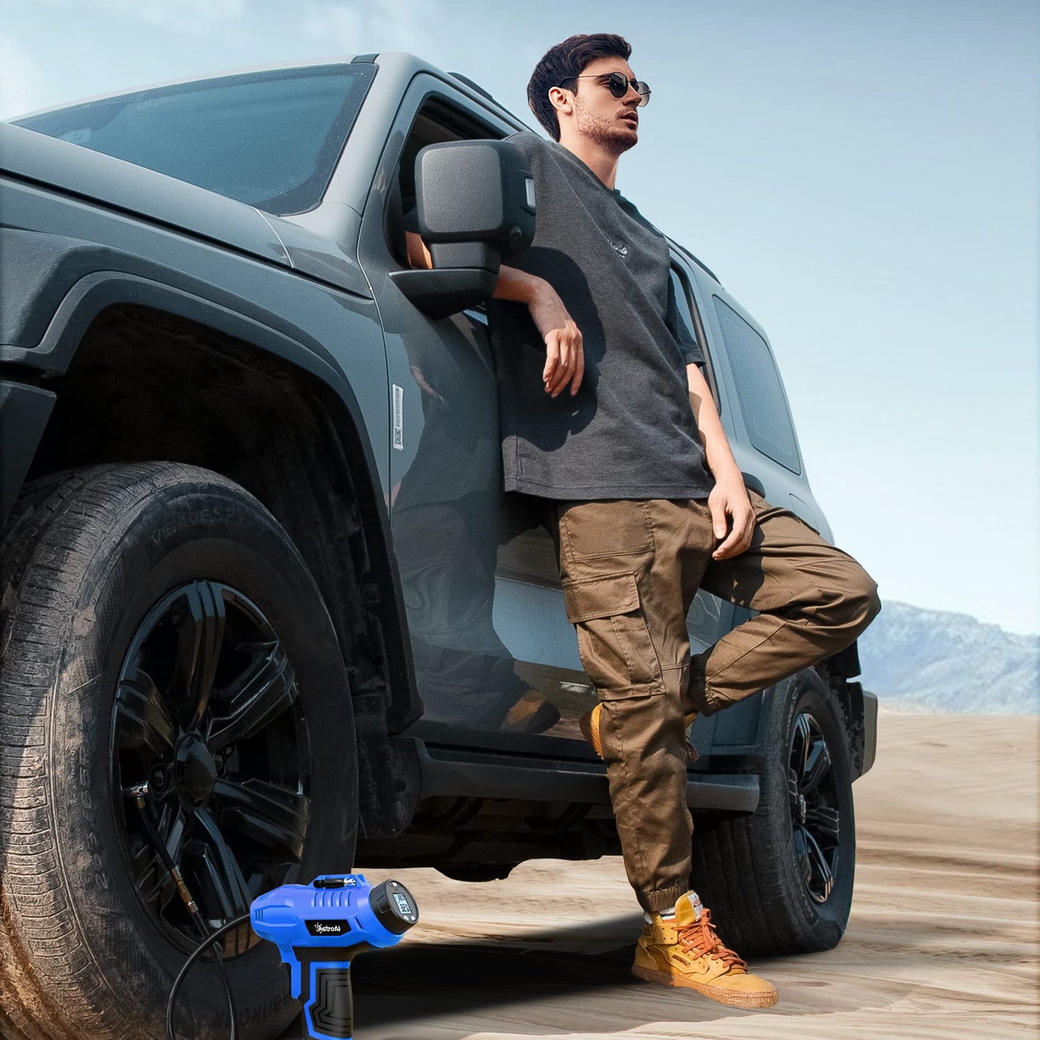 AstroAI Cordless Tire Inflator Air Compressor 20V Rechargeable Battery Powered 160PSI Portable Handheld Air Pump with 12V Car Power Adapter Digital AstroAI