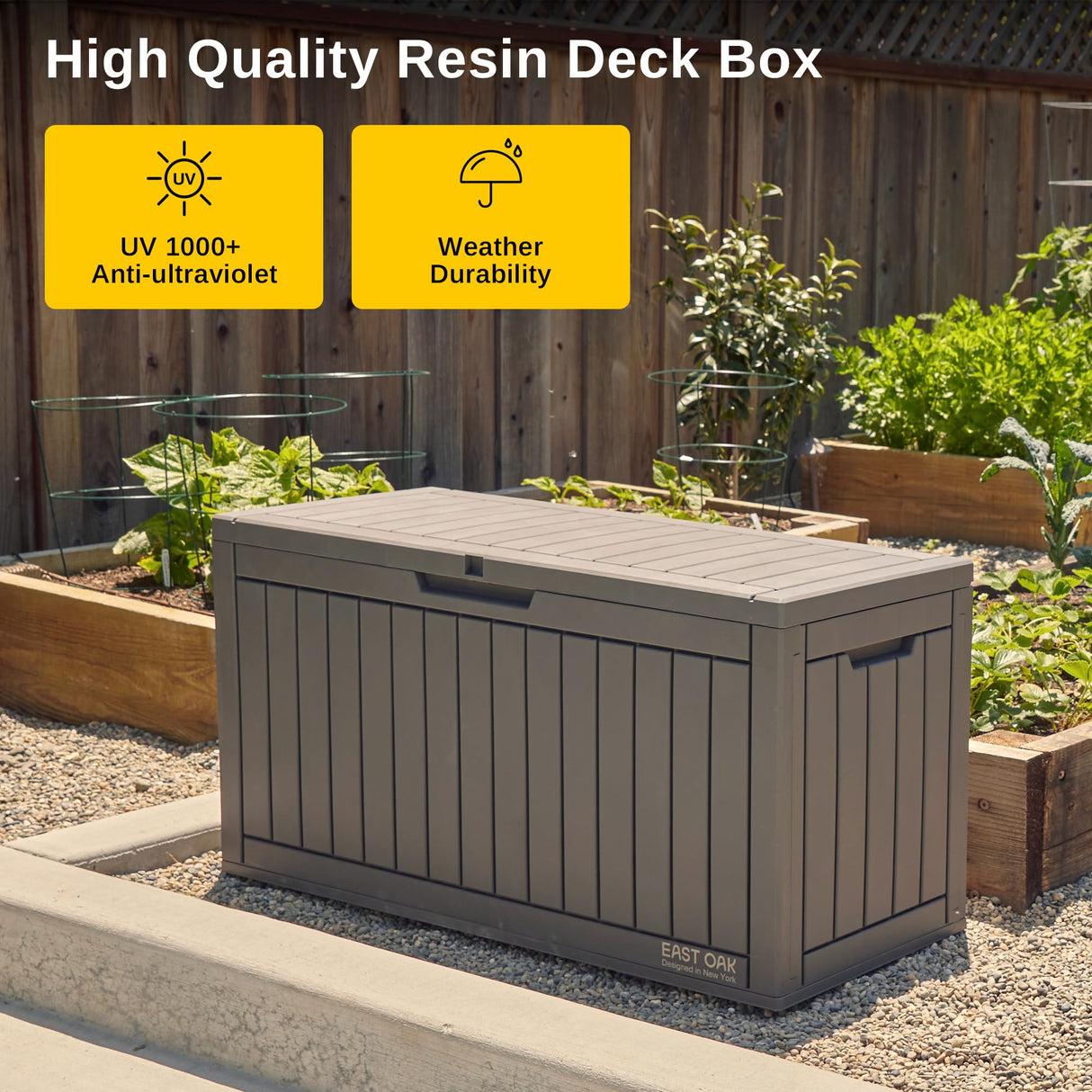 EAST OAK 60 Gallon Deck Box, Outdoor Storage Box with Padlock for Patio Furniture, Patio Cushions, Gardening Tools, Pool Supplies, Waterproof and UV EAST OAK