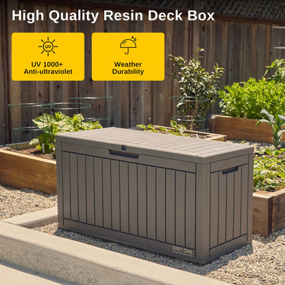 EAST OAK 60 Gallon Deck Box, Outdoor Storage Box with Padlock for Patio Furniture, Patio Cushions, Gardening Tools, Pool Supplies, Waterproof and UV - WoodArtSupply