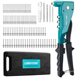 Libraton Heavy Duty Rivet Gun, Pop Rivet Gun Set, Professional Hand Riveter, Manual Riveting Tool with 110Pcs Rivets and 4 Interchangeable Heads, for LIBRATON