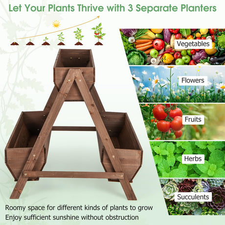 CLEEMAN Vertical Raised Garden Bed, Tiered Wooden Flower Bed with 3 Planter Boxes and 6 Drainage Holes for Vegetable, Flower, Fruit, Indoor Outdoor CLEEMAN