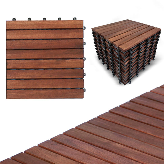 CLOVERHOLM Interlocking Deck Tiles-10PCS Waterproof Acacia Wood Patio Tiles, Easy Snap Flooring Tiles for Indoor and Outdoor,Balcony, Entry, Poolside - WoodArtSupply