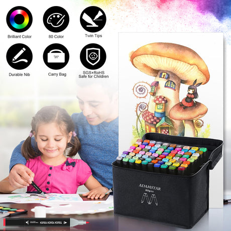 AdamStar Alcohol Markers,80 Colors Dual Tip Art Markers for Kids & Adult Coloring Sketching Drawing Markers for Artists Paint Markers Pen with Carry AdamStar