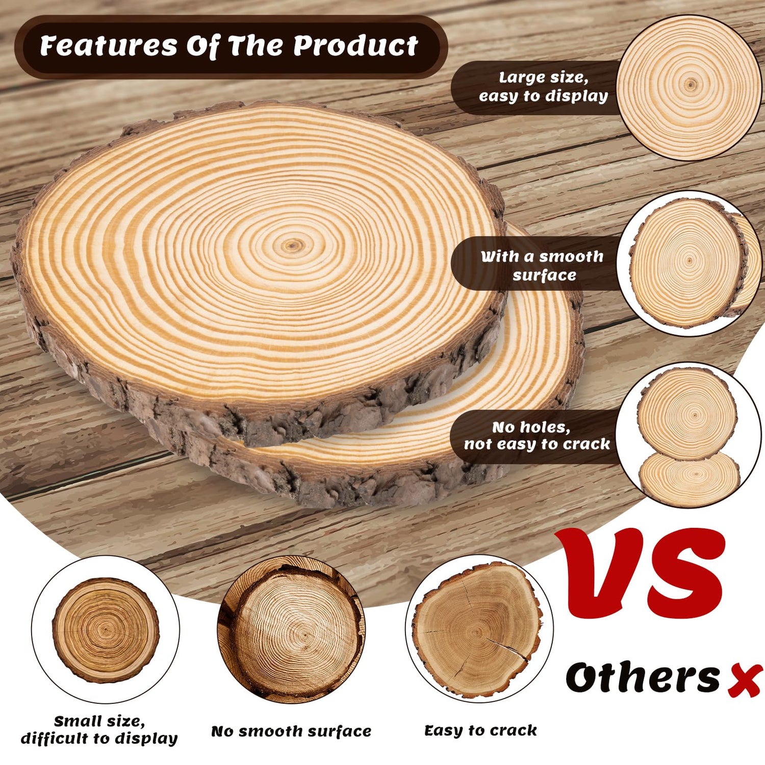Lemonfilter Natural Wood Slices Craft Wood Kit Wooden Circles Unfinished Log Wooden Rounds for Arts Crafts Wedding Christmas DIY Projects (20-22CM) Lemonfilter