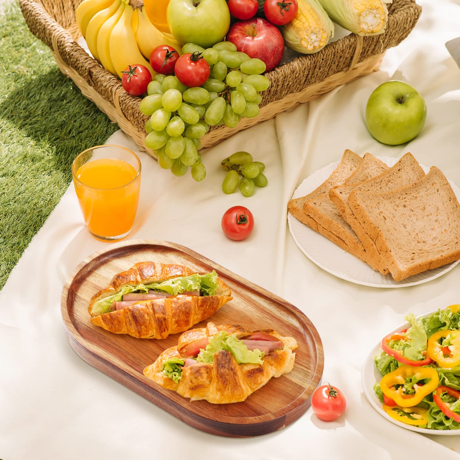 Rtteri 10 Pcs Wooden Plates Wood Dinner Plate Serving Trays Decorative Serving Platter Mango Oval Wood Tray for Food, Vegetables, Fruit, Charcuterie, Rtteri