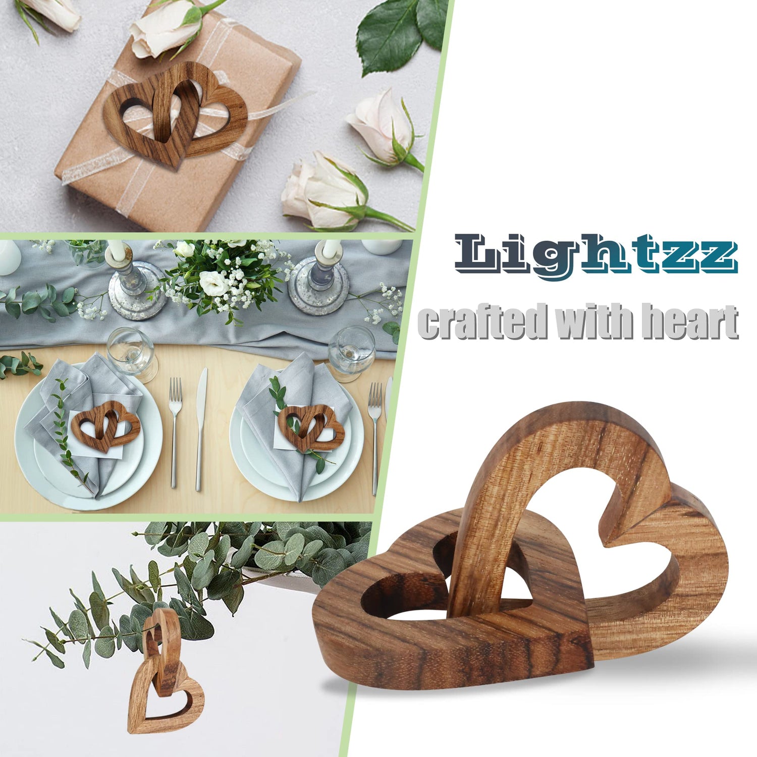 Valentine's Day Romantic Heart Gifts for Her, Handmade Wood Hearts Shape for Couple Wife Husband Wedding Anniversary Birthday Present (Linked Hearts Lightzz