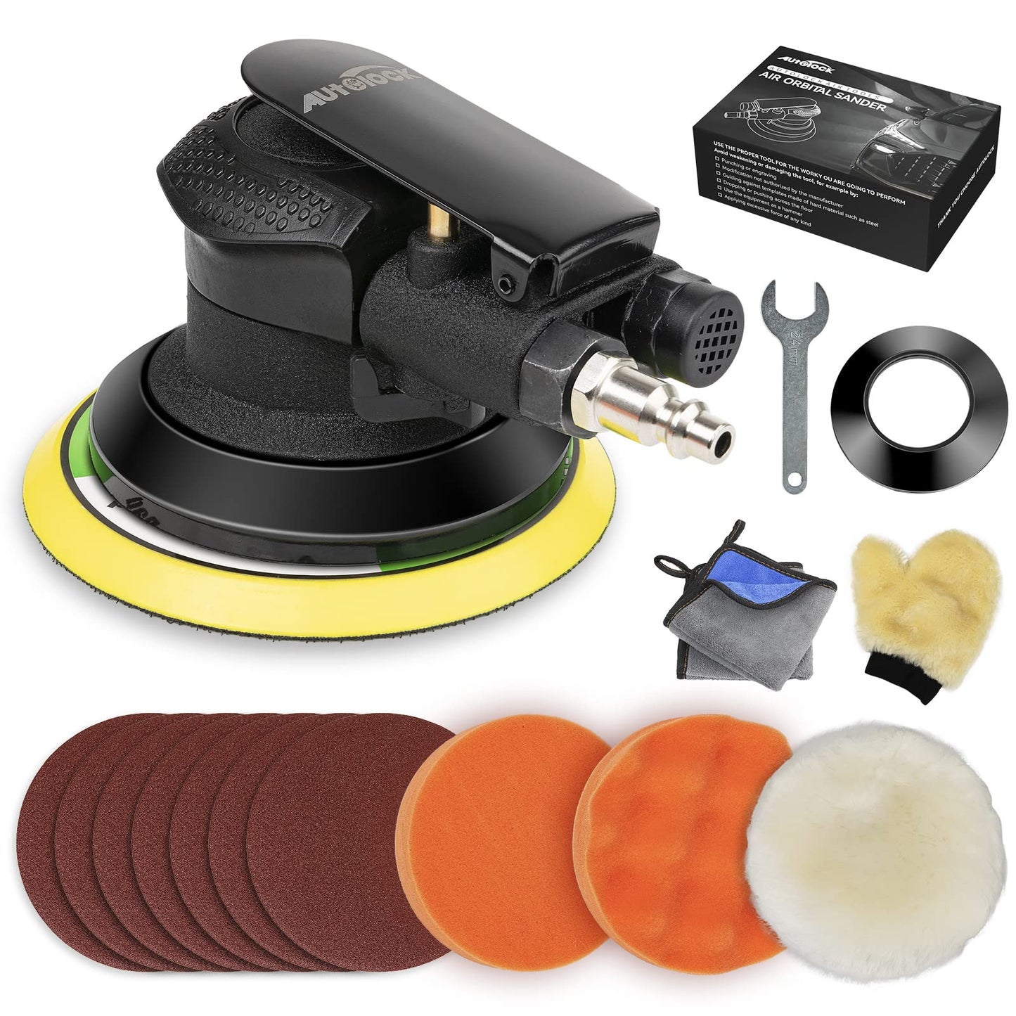 Autolock 5 Inches Air Random Orbital Sander, Pneumatic Palm Car Sanders For Wood Polisher Metal,And Auto Body Work, Da Sanders, Dual-action Sander - WoodArtSupply