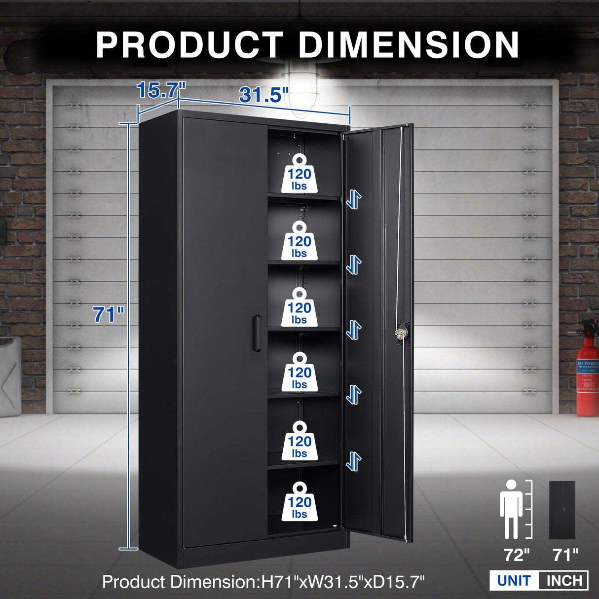 BYNSOE Metal Garage Storage Cabinet with Lock and 5 Adjustable Shelves, Steel Tool Cabinets with Locking Door for Home, School, Office, Garage BYNSOE